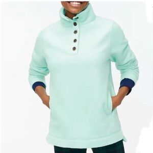 J. Crew Mint Green Button-Up Fleece Pullover with Pockets M NWT